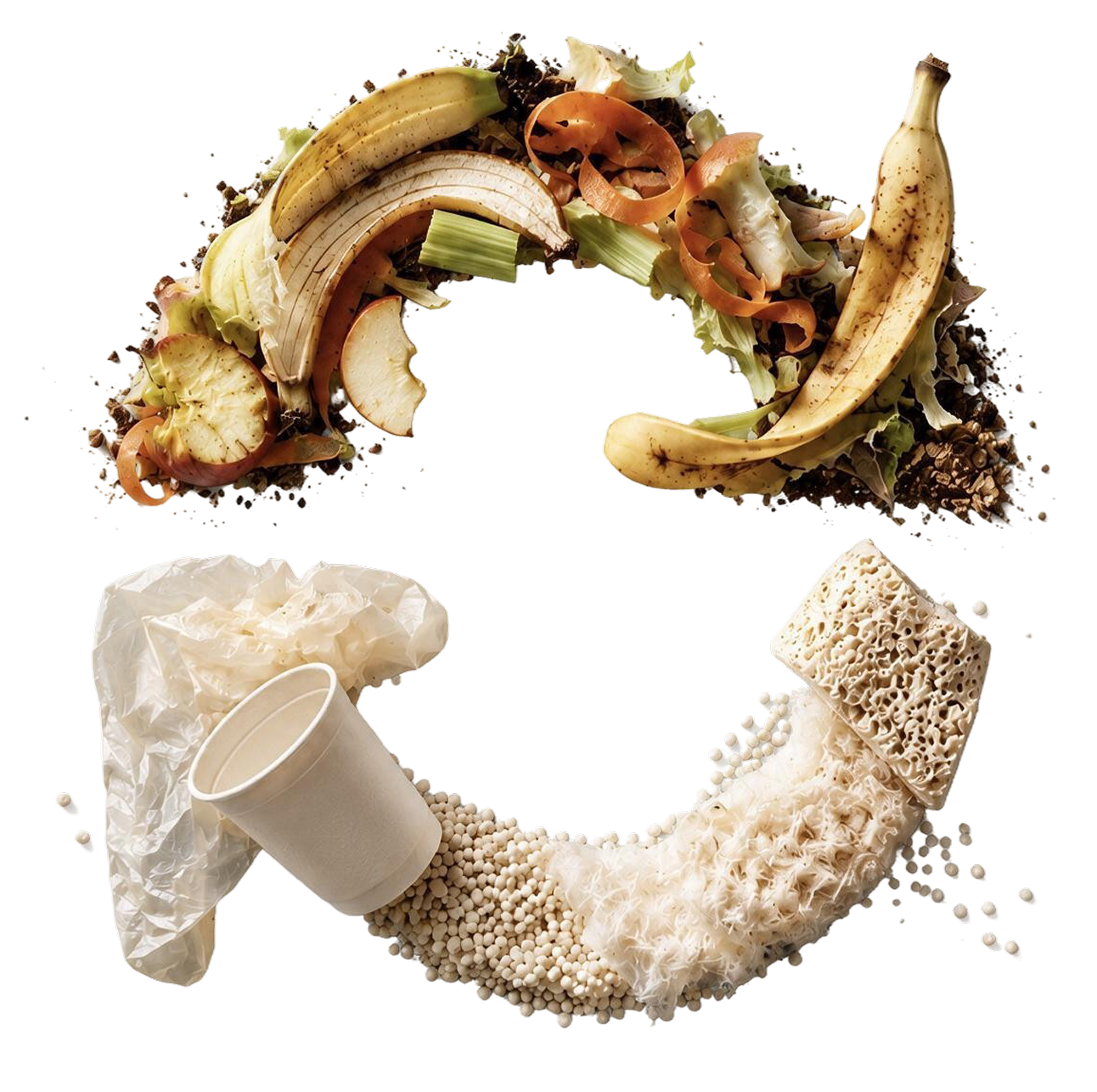 Circular artwork made of organic waste, soil and recyclable materials